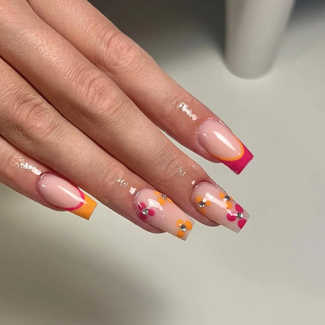 summer nails ballerina shape 2026 Neon French Tips With Playful Summer Energy