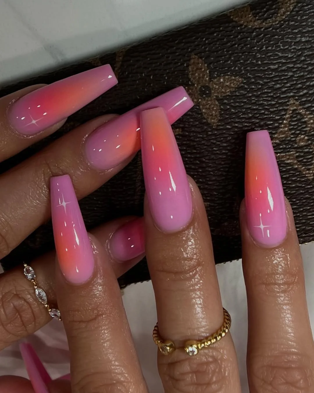 summer nails ballerina shape 2026 Glossy Pink Ombre That Feels Like Sunset Light