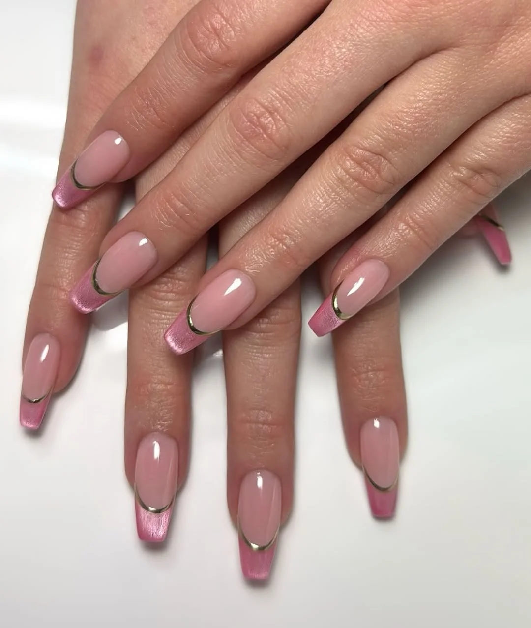 summer nails ballerina shape 2026 Soft Pink Chrome French Elegance