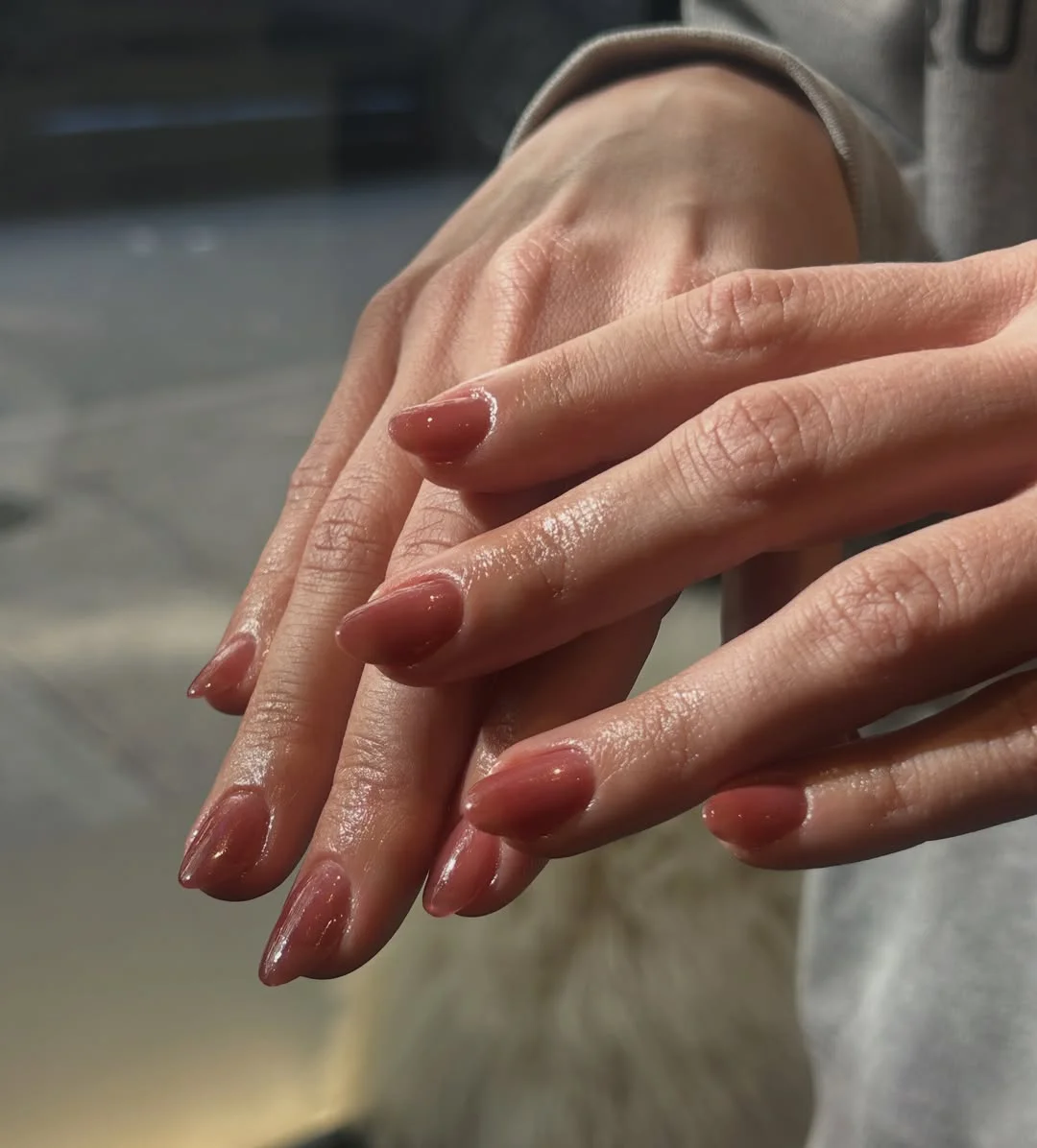 summer nails one color 2026 Glossy Cocoa Nude Nails