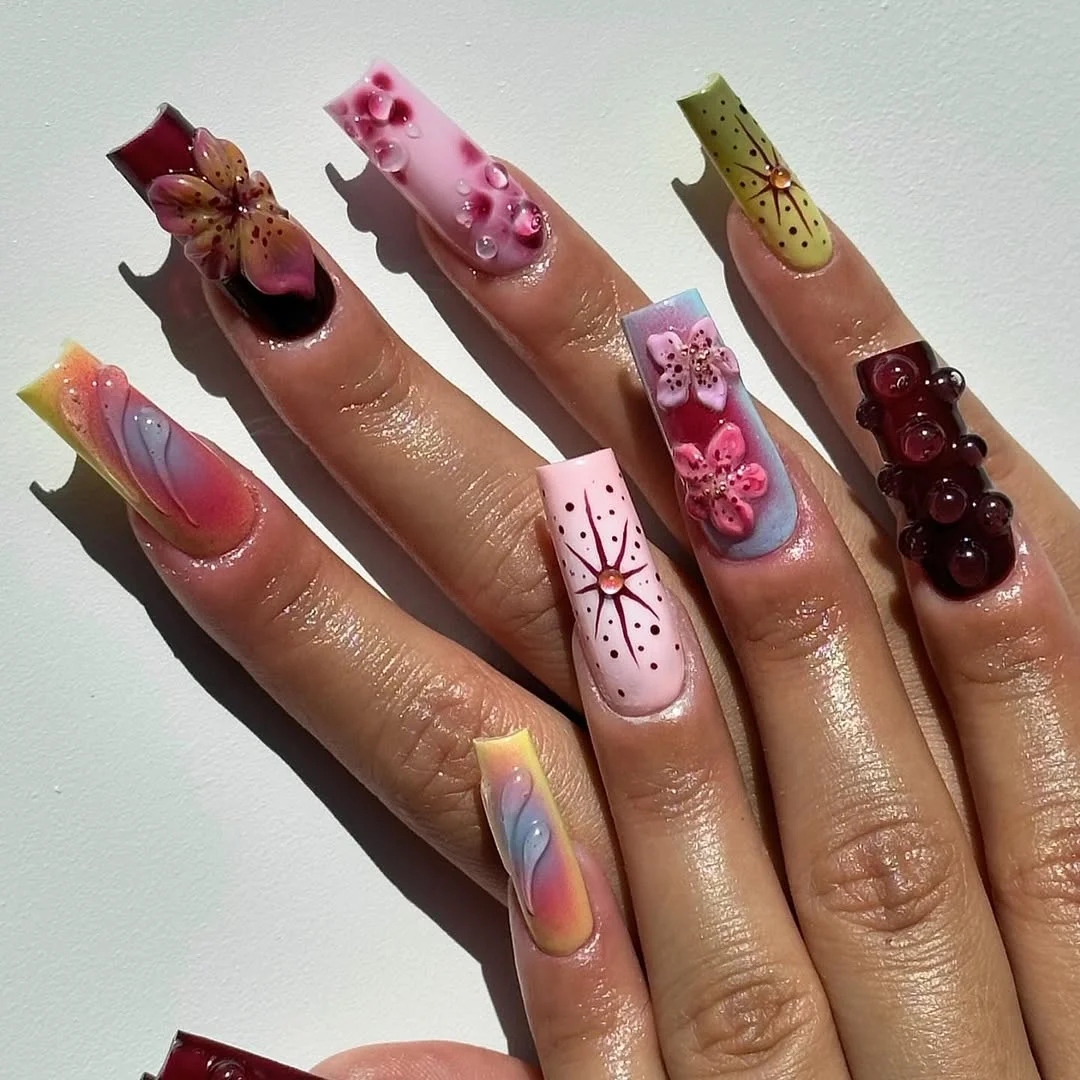 summer nails square 2026 Creative 3D Summer Square Nails