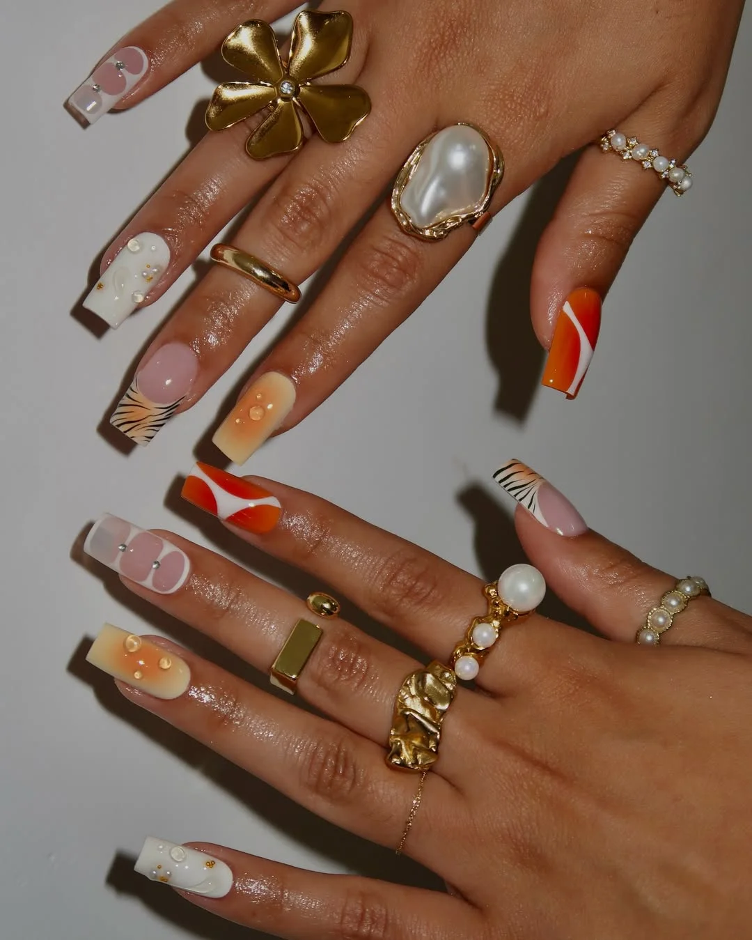 summer nails square 2026 Modern Mixed Pattern Square Nails