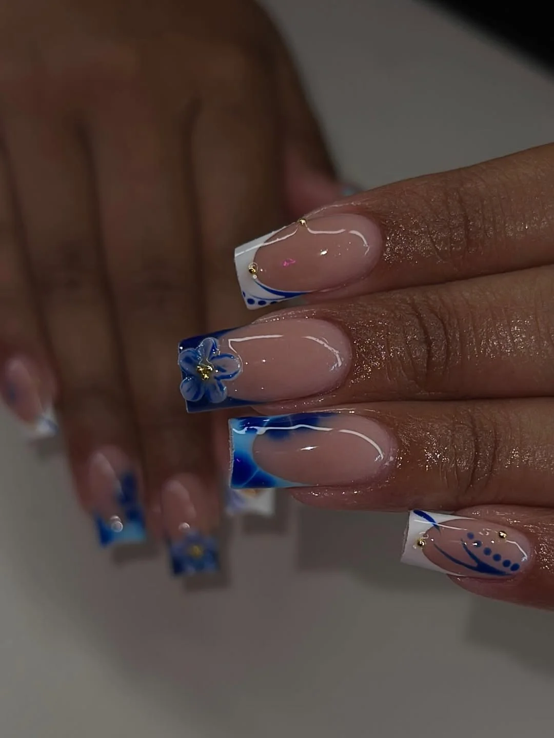 summer nails square 2026 Blue French Tip Square Nails
