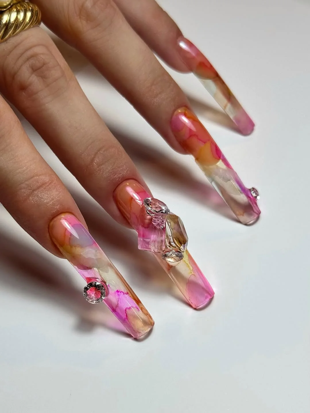 summer nails square 2026 Glossy Watercolor Square Nails