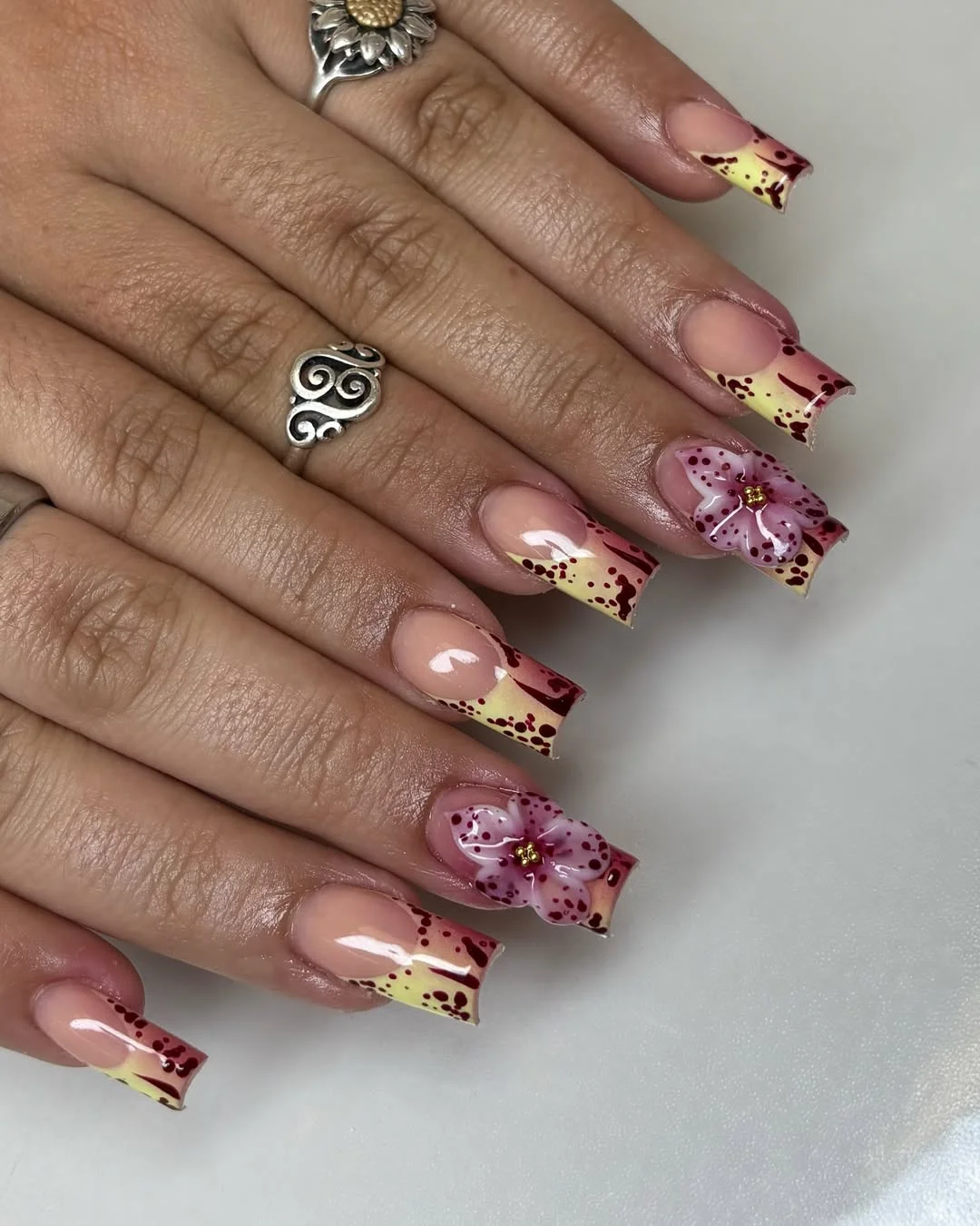 summer nails square 2026 Cherry Blossom Square Nails