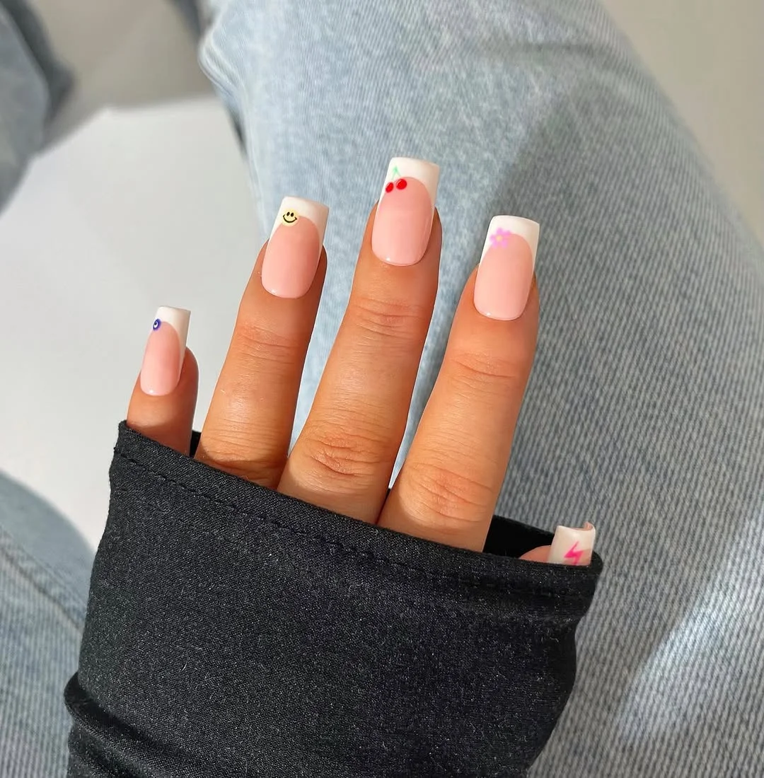 summer nails square 2026 Minimal White French Square Nails