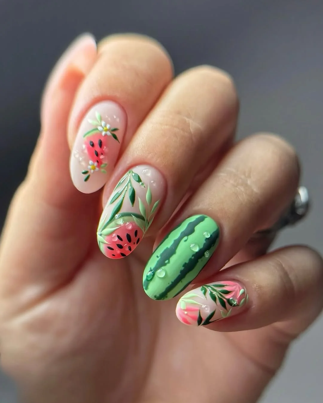 summer nails watermelon 2026 Botanical Watermelon Nails With Dewy Details