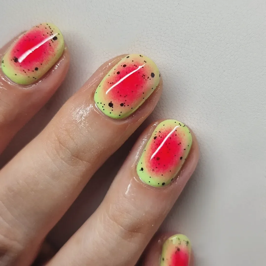 summer nails watermelon 2026 Short Airbrushed Watermelon Nails