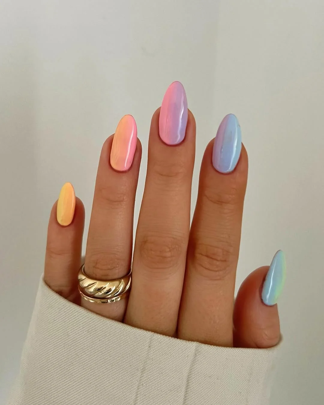 summer ombre nails 2026 Pastel Rainbow Ombre for Soft Summer Days