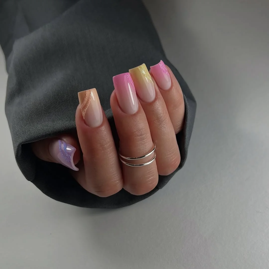 summer ombre nails 2026 Pastel French Ombre With Glossy Square Tips