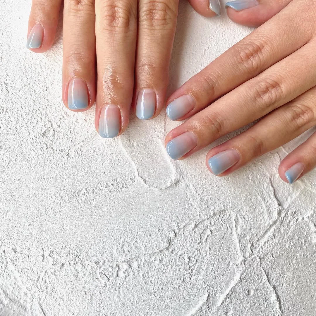 summer ombre nails 2026 Short Blue Ombre Nails With Clean Minimal Energy