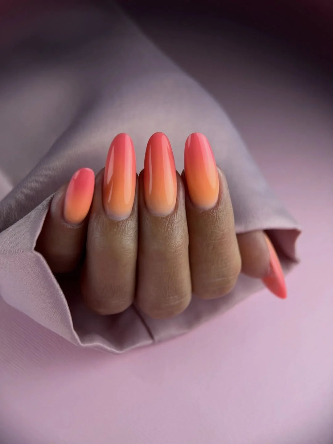 summer ombre nails 2026 Sunset Peach Glow with Bright Ombre Finish