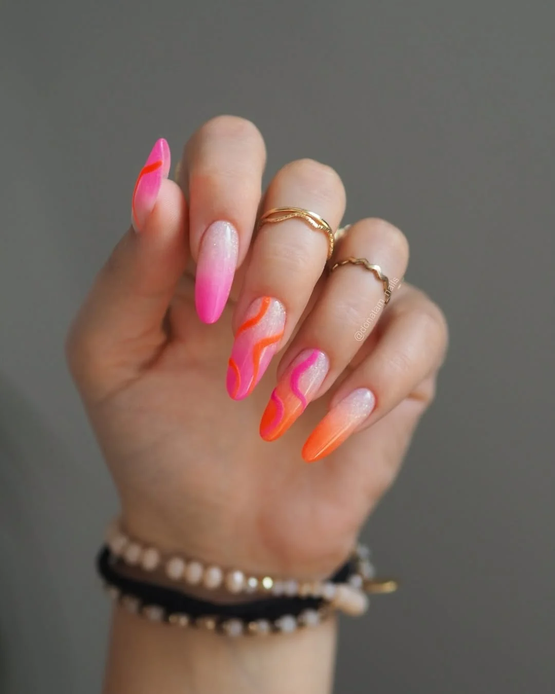 summer ombre nails 2026 Pink and Orange Waves with Neon Energy