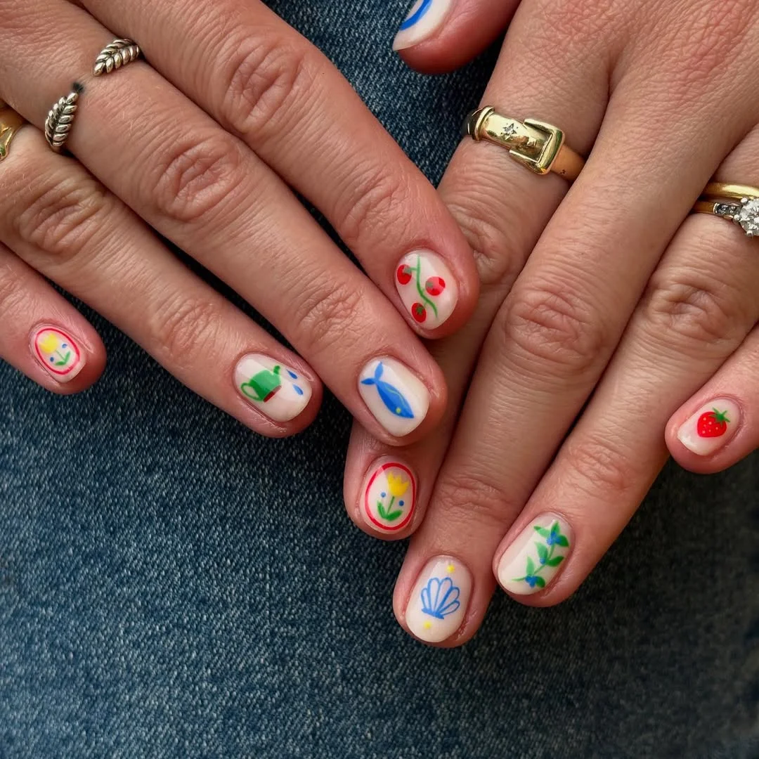 summer short nails ideas 2026 Cute Tiny Fruit And Floral Nails