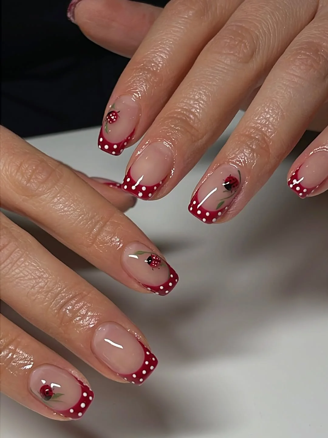 summer short nails ideas 2026 Cherry Red French Tip Nails