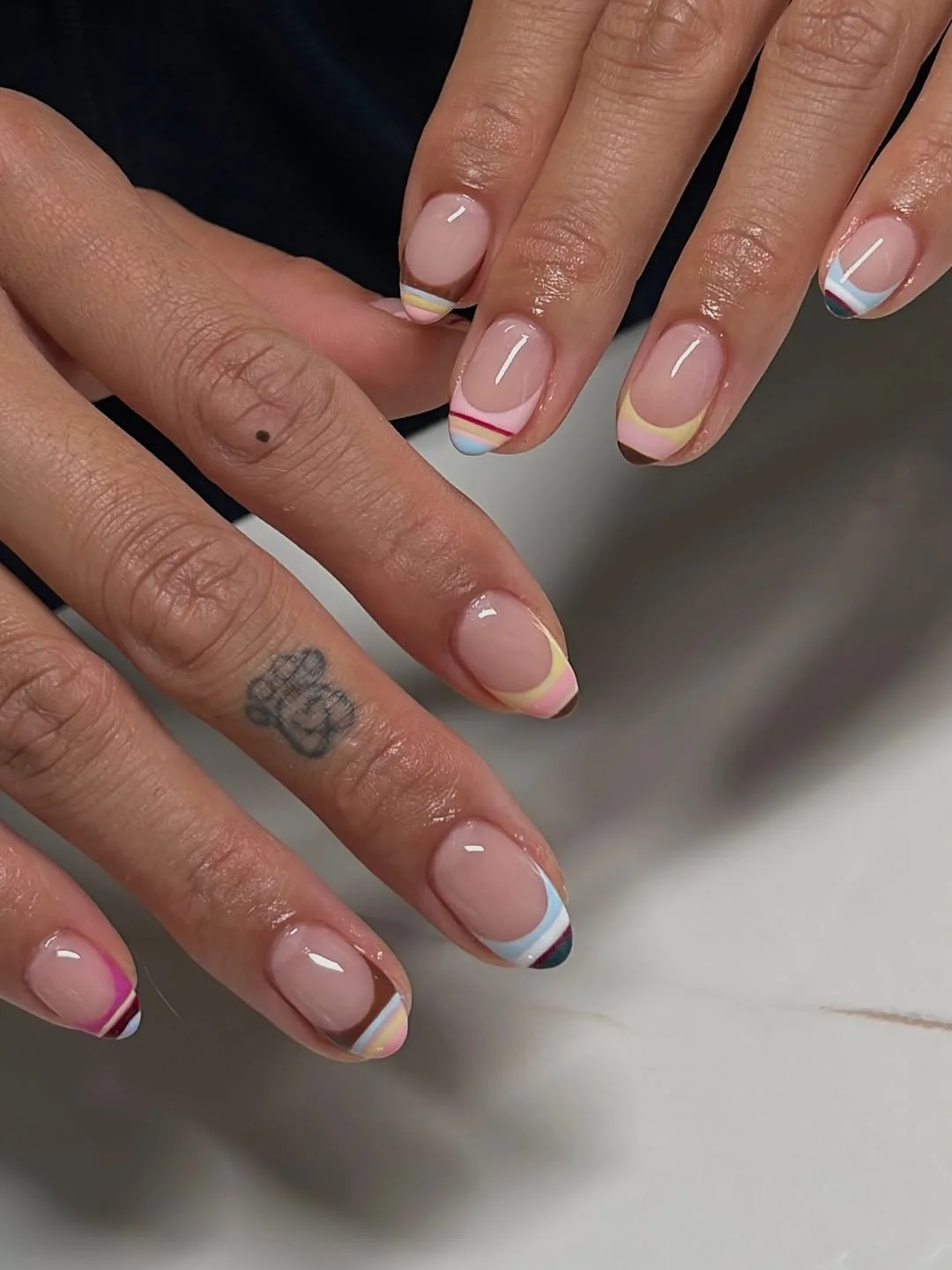 summer short nails ideas 2026 Pastel Rainbow French Short Nails