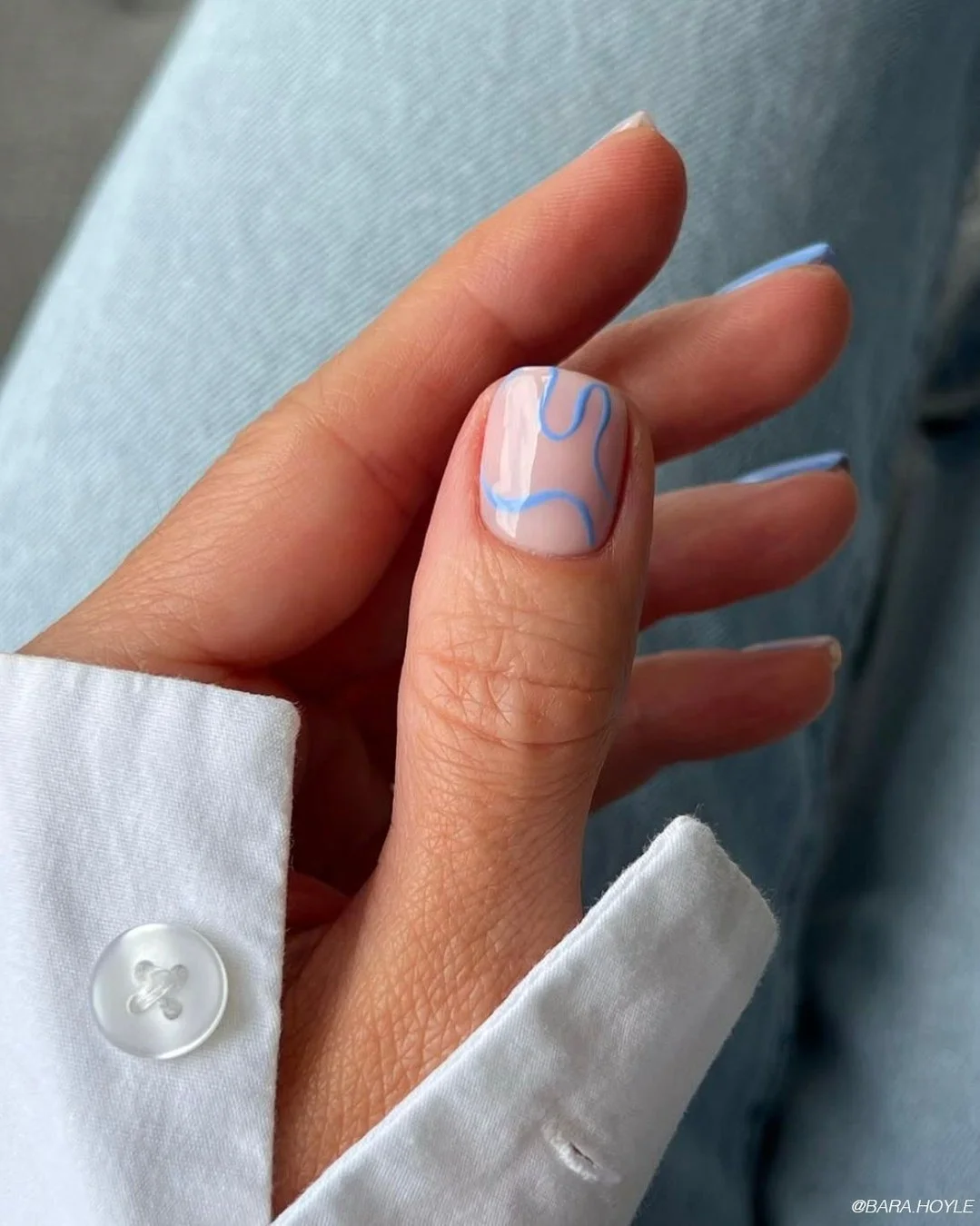summer short nails ideas 2026 Abstract Blue Line Nail Art