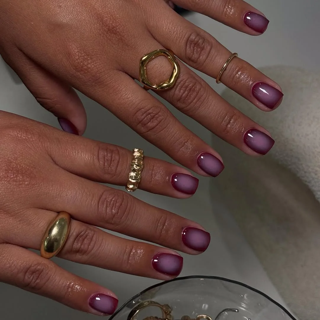 summer short nails ideas 2026 Dark Cherry Aura Short Nails