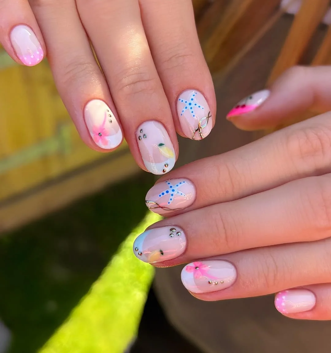 summer short nails ideas 2026 Beachy Pastel Summer Nails