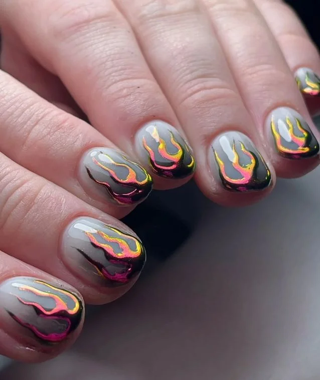 summer short nails ideas 2026 Neon Flame Short Nails
