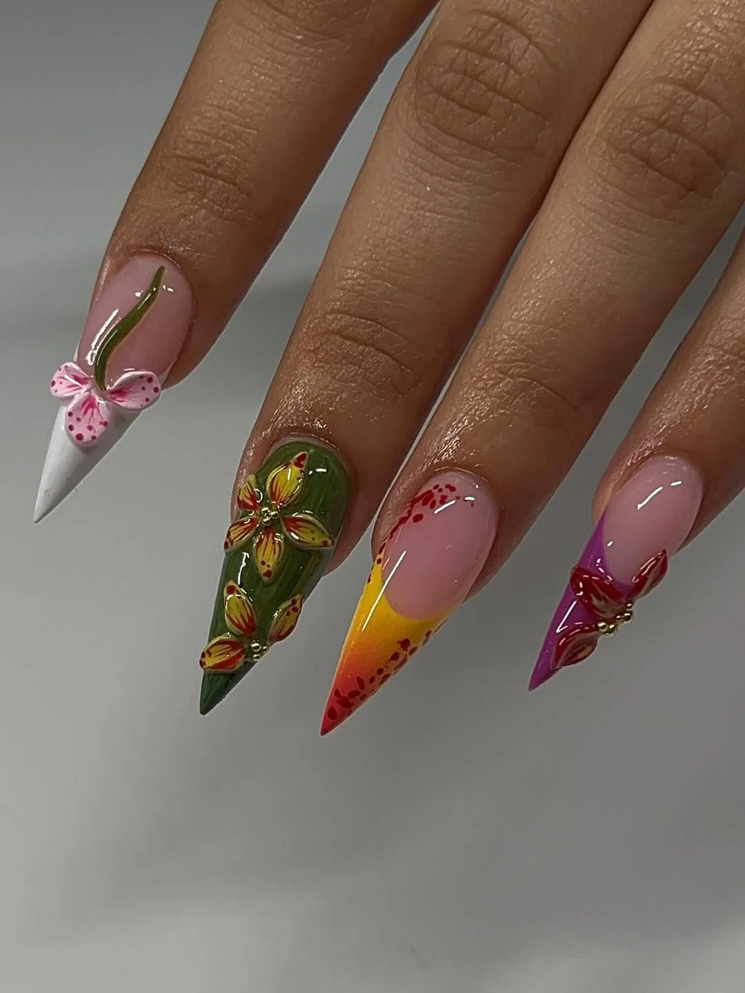summer stiletto nails 2026 Tropical Garden Stiletto Nails