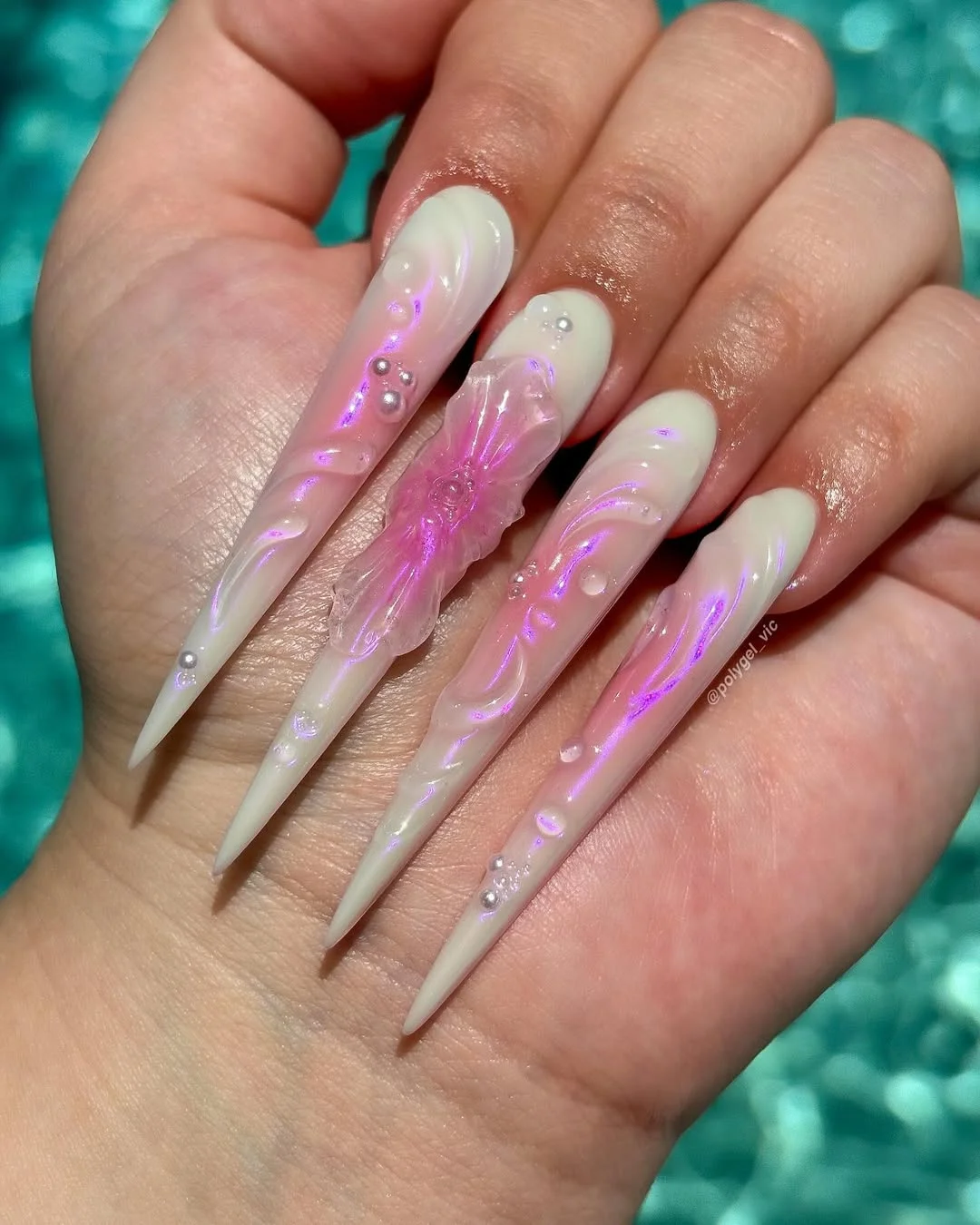 summer stiletto nails 2026 Mermaid Glow Chrome Stilettos