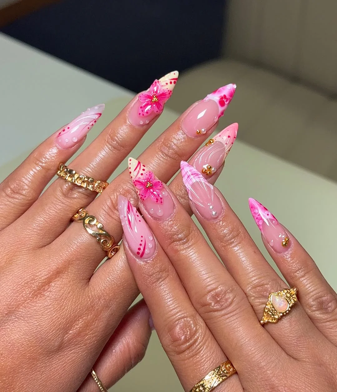 summer stiletto nails 2026 Pink Orchid Fantasy Nails