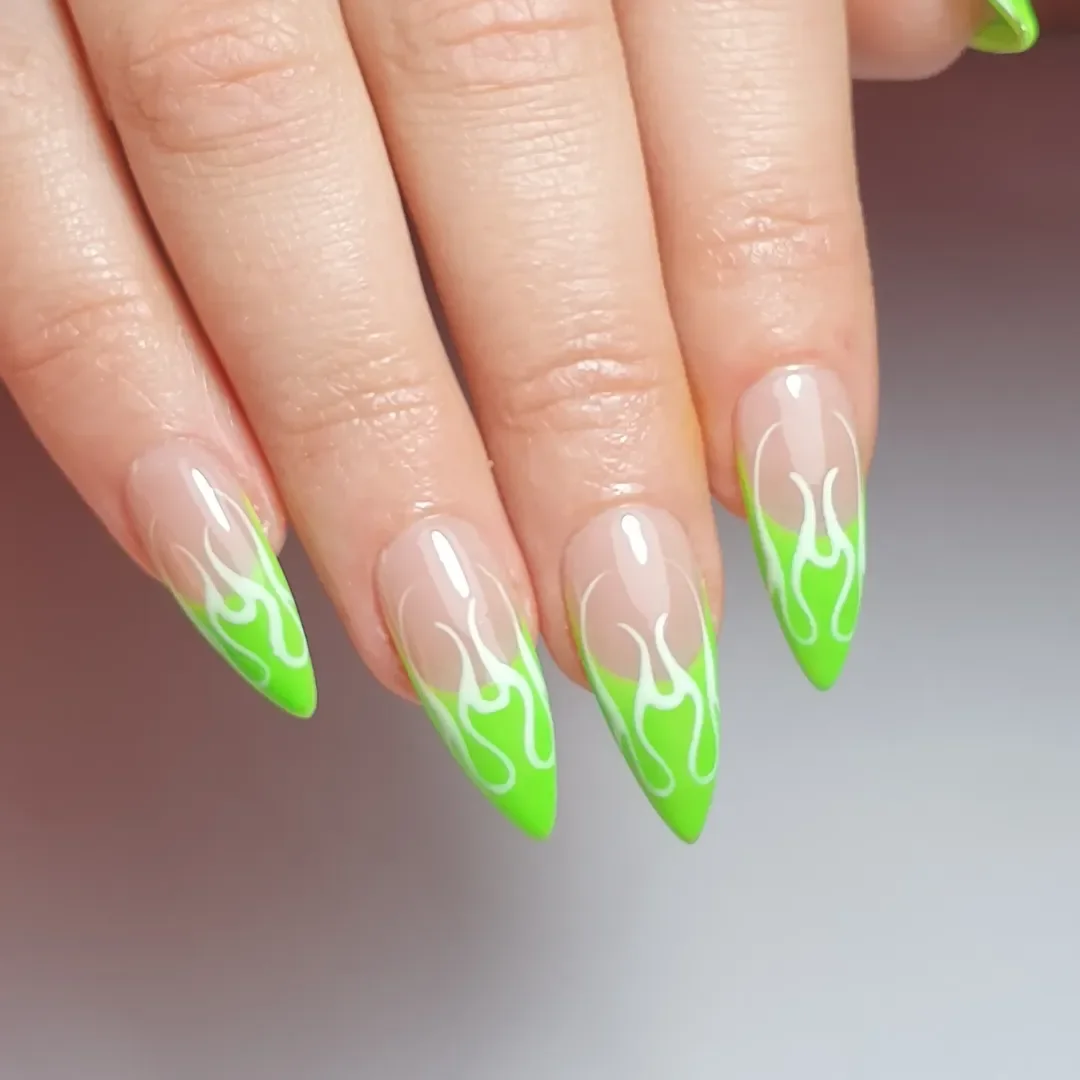 summer stiletto nails 2026 Neon Flame French Tips
