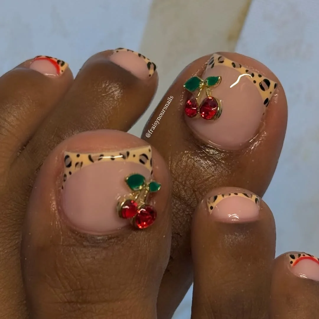 summer toe nails colors 2026 Cherry Charm French Tips
