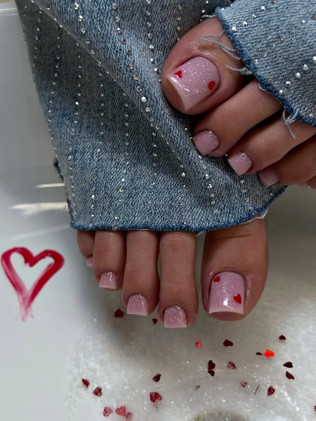 summer toe nails colors 2026 Pink Sugar Heart Pedicure