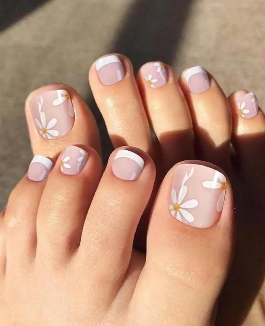 Summer toe nails ideas 2026 Daisy French Summer Pedicure