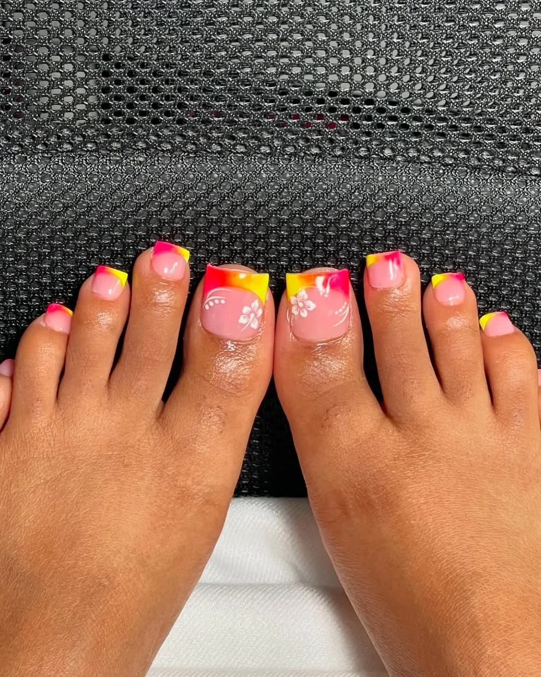 Summer toe nails ideas 2026 Bright Sunset French Tips