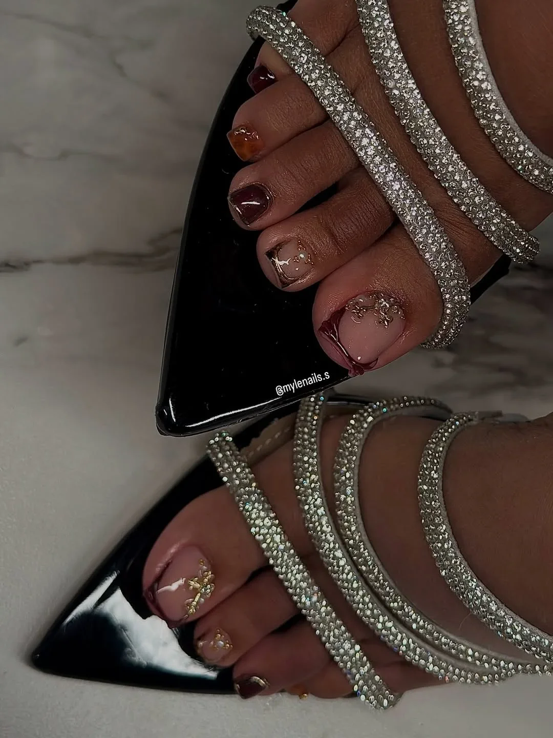 Summer toe nails ideas 2026 Chocolate Glossy Jewel Toes