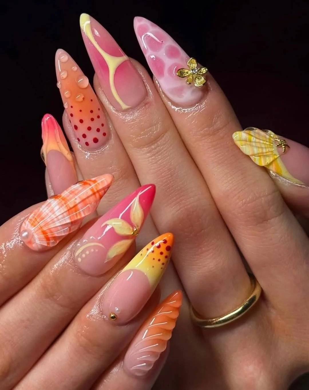 summer vacation nails 2026 Glossy Sunset Acrylic Nails