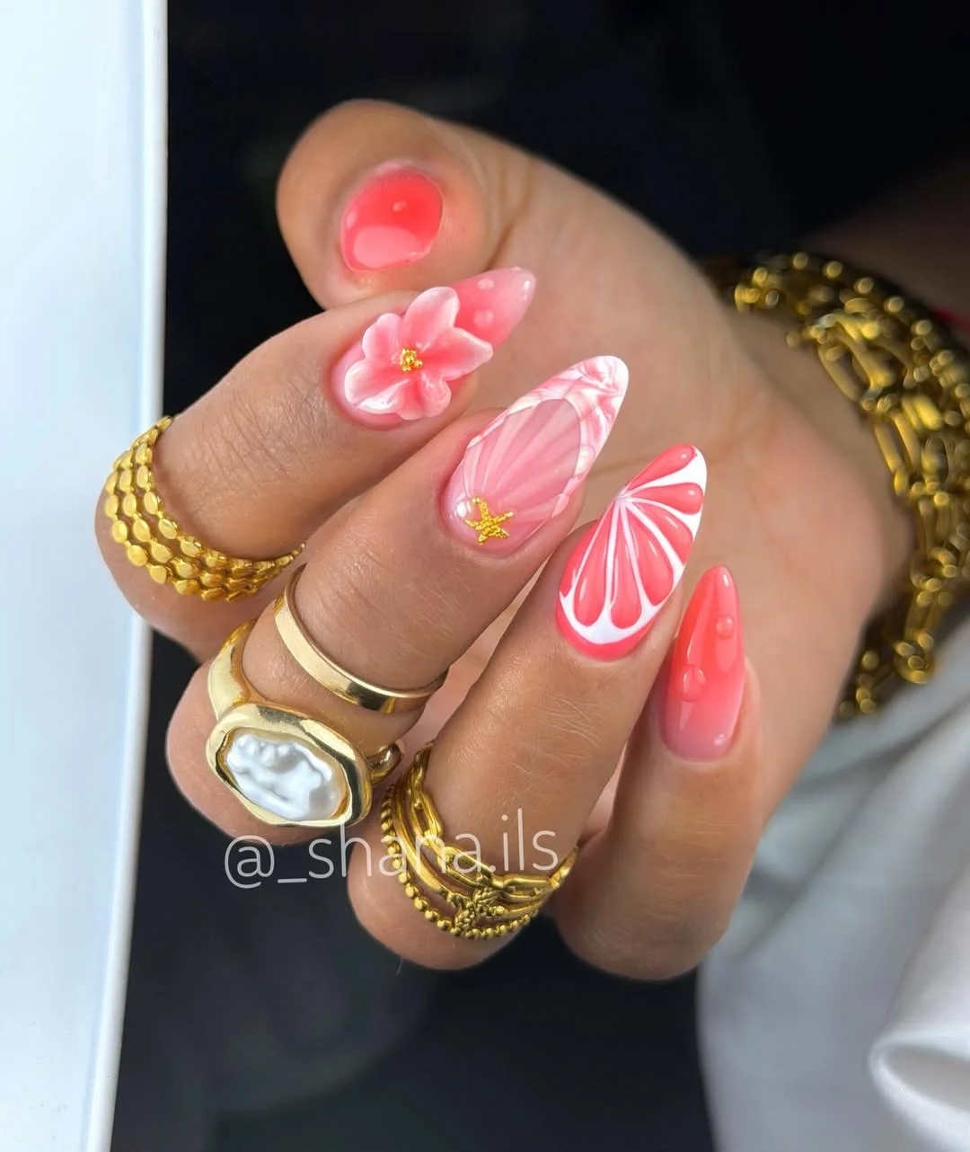 summer vacation nails 2026 Pink Grapefruit Vacation Nails