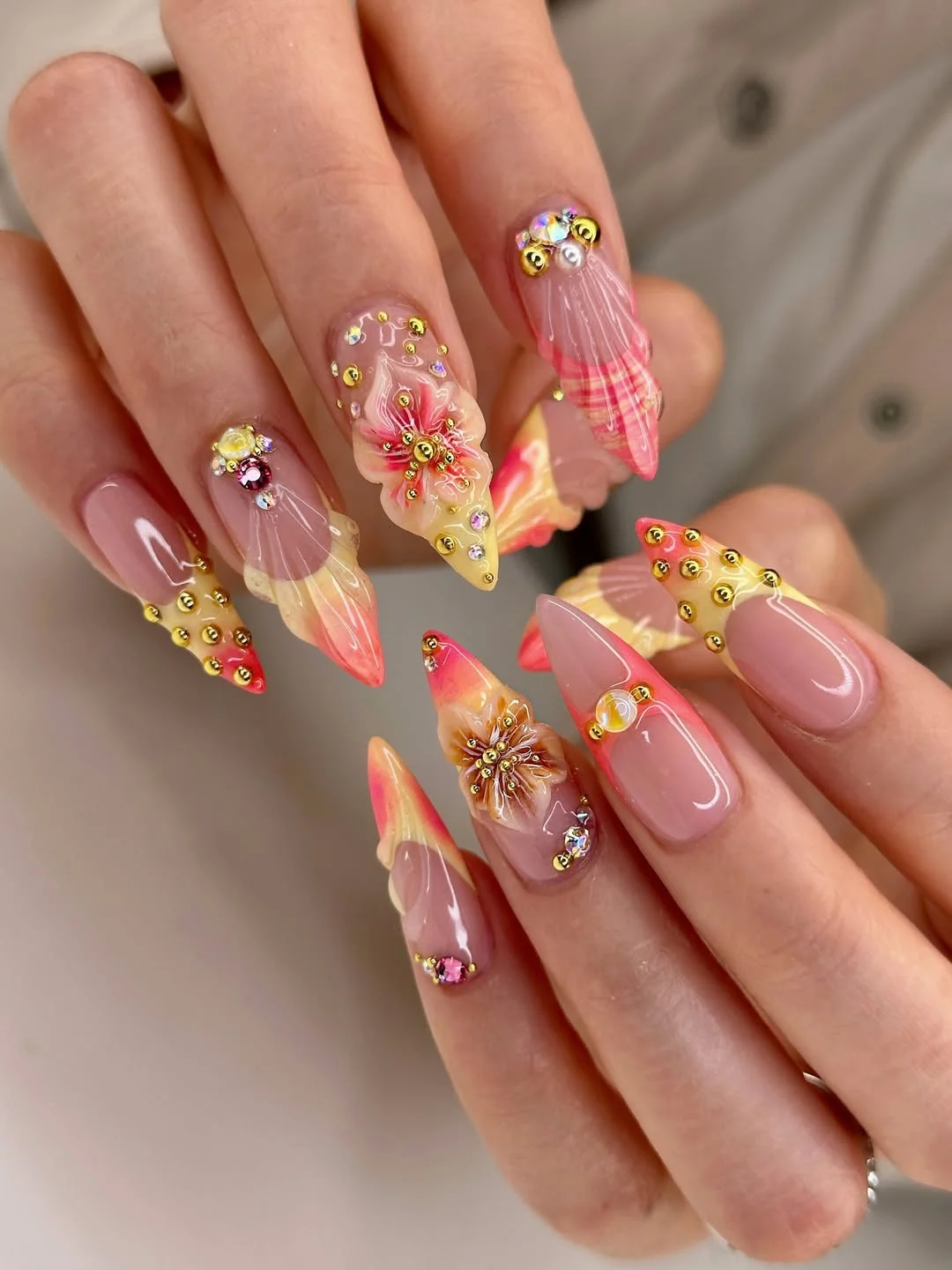summer vacation nails 2026 Crystal Shell Mermaid Nails