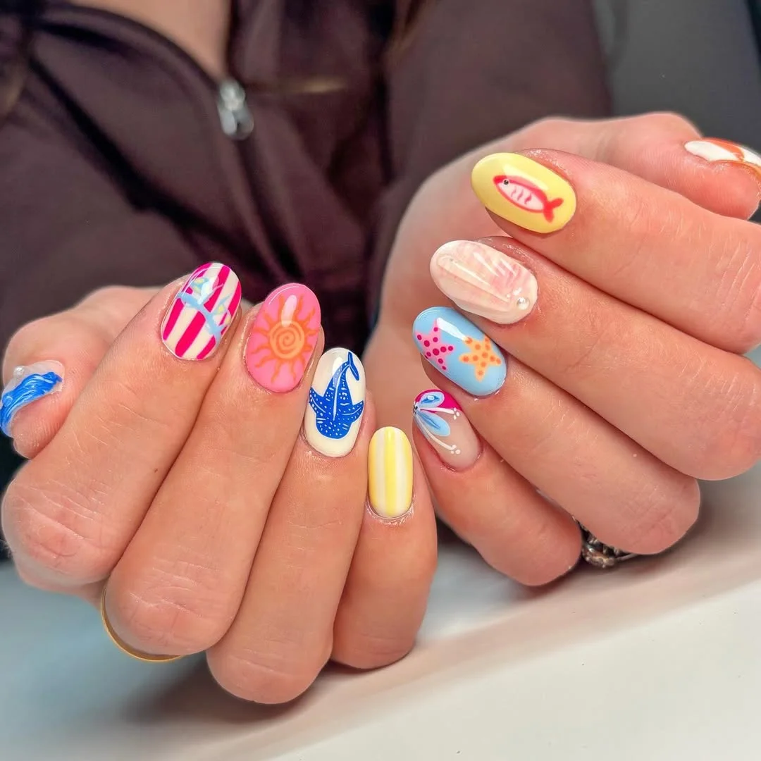 summer vacation nails 2026 Beach Souvenir Short Nails