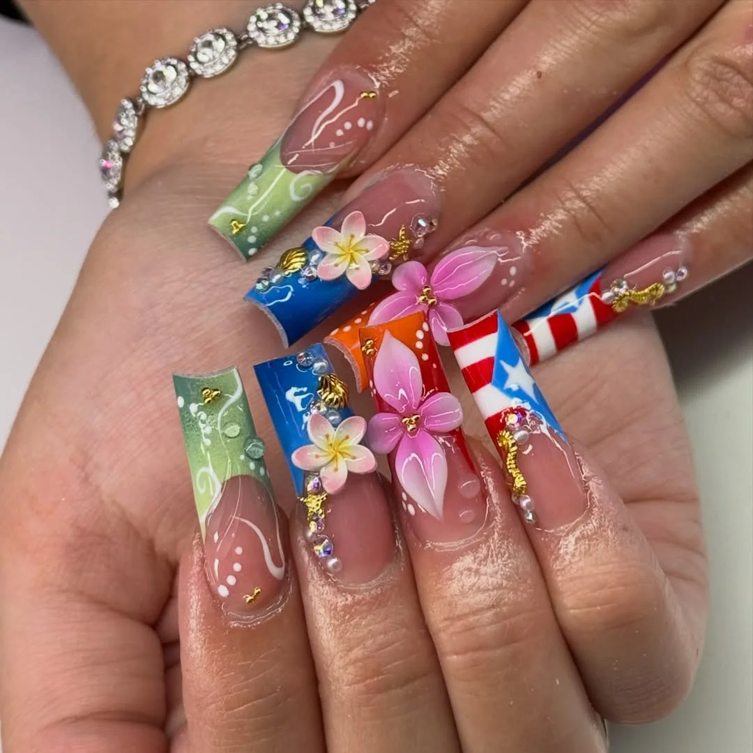 summer vacation nails 2026 Tropical Island Acrylic Nails