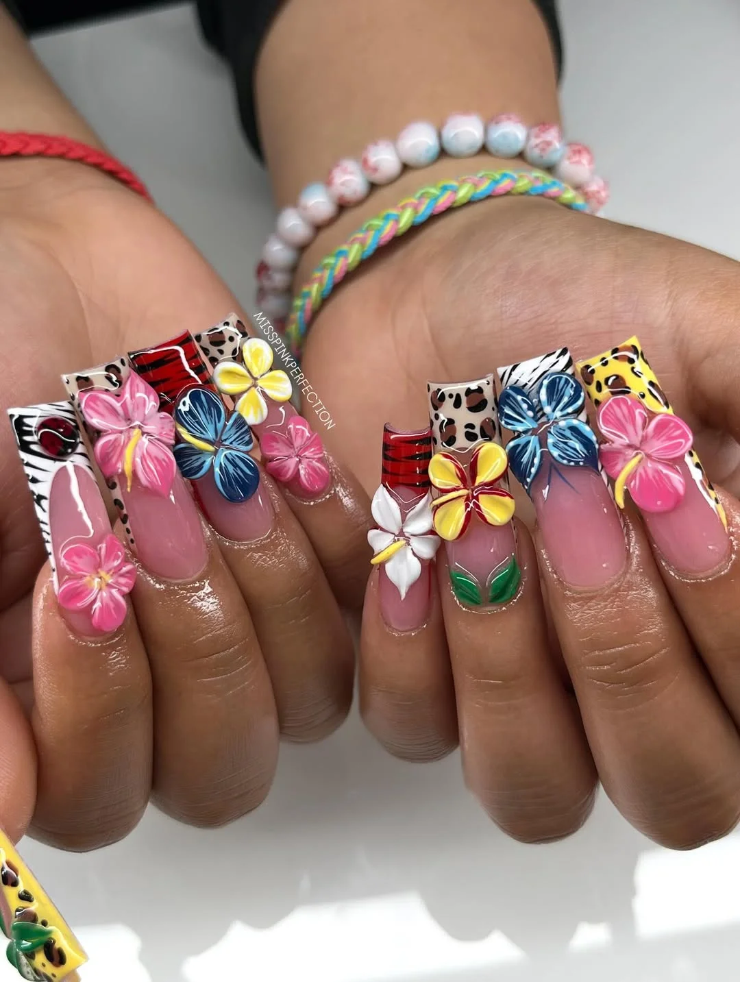 summer vibrant nails summer 2026 Bright Tropical Square Nails Full Of Vacation Energy