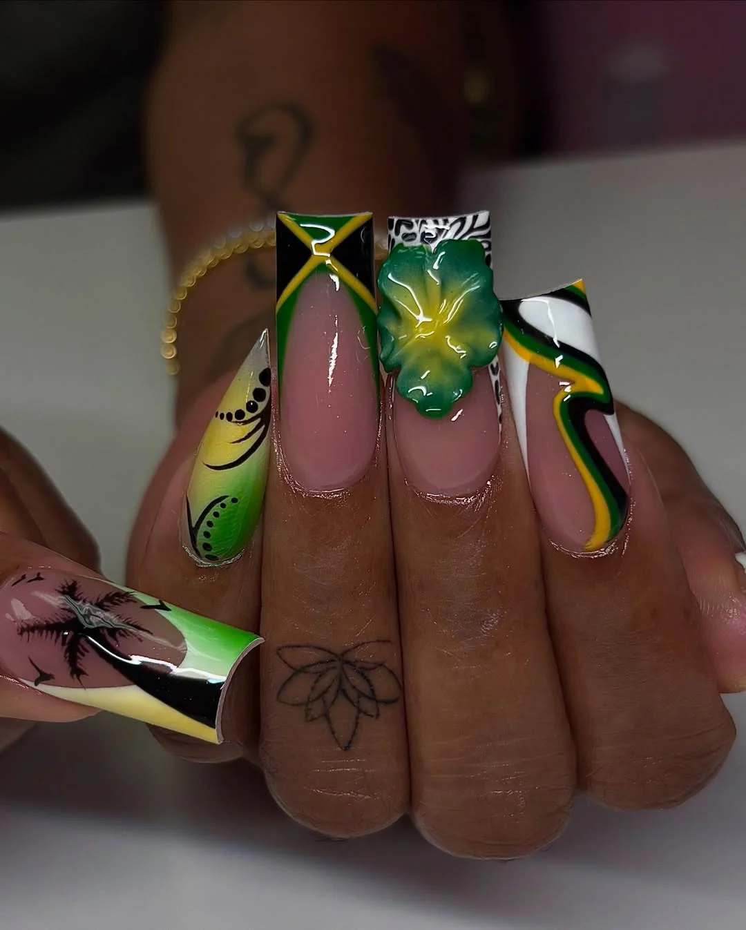 summer vibrant nails summer 2026 Green Vacation Square Nails With Island Energy