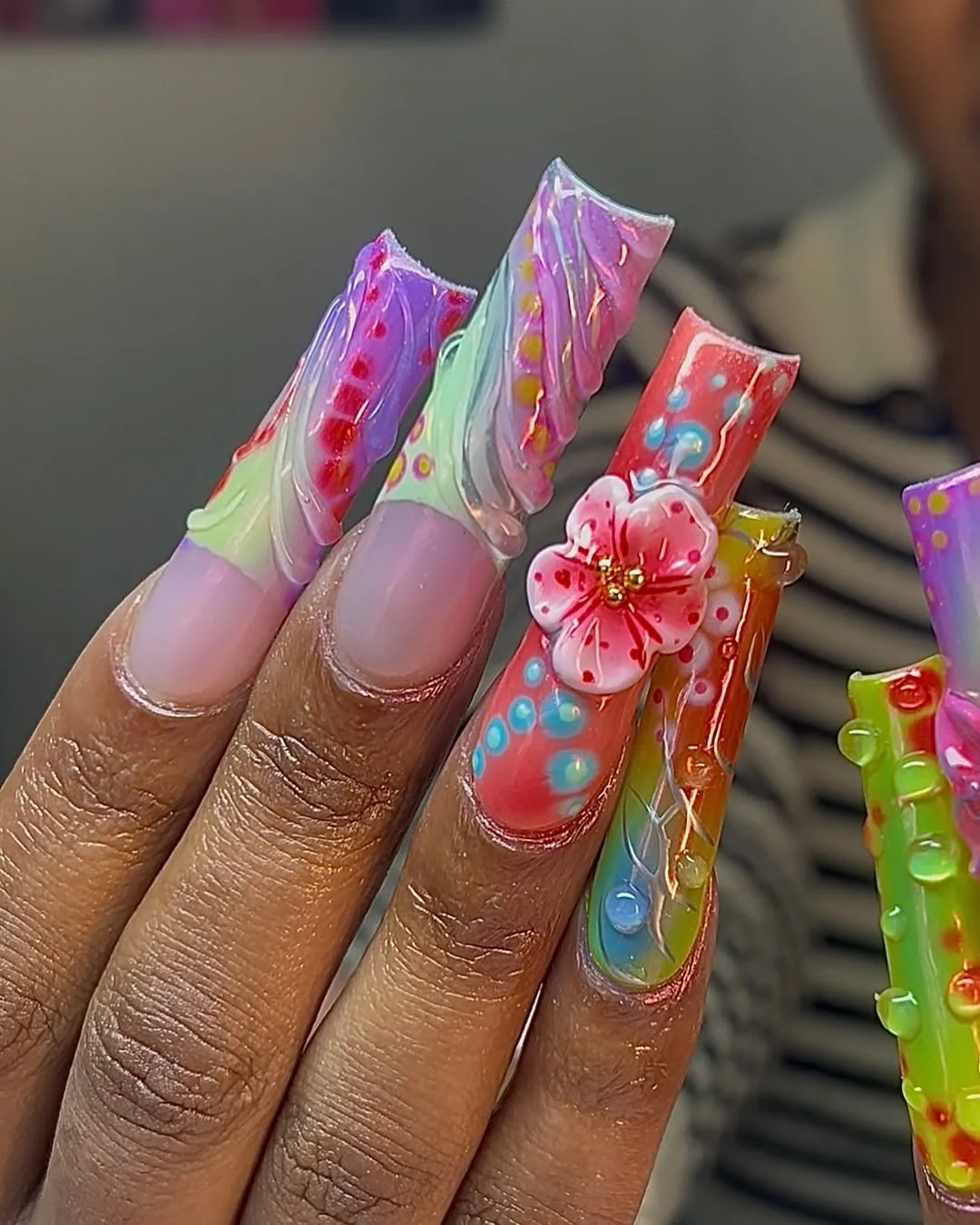 summer vibrant nails summer 2026 Pastel 3D Summer Nails With Candy Color Swirls