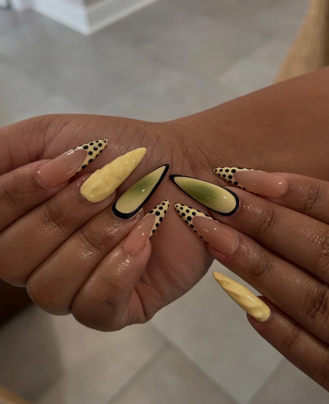 summer yellow nails 2026 Butter Yellow With Polka Dot French Energy