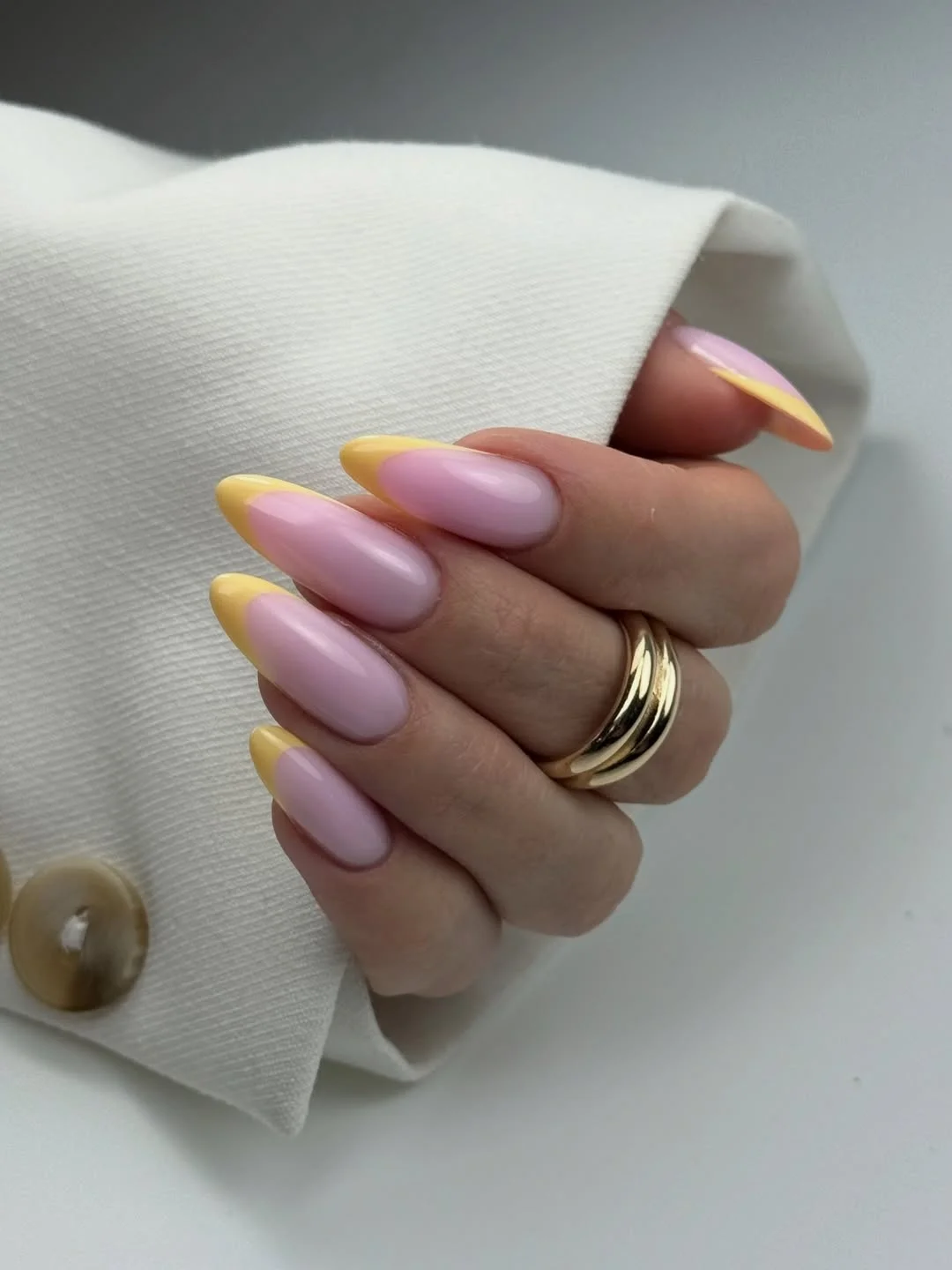summer yellow nails 2026 Soft Lemon French Tips With Milky Pink Base