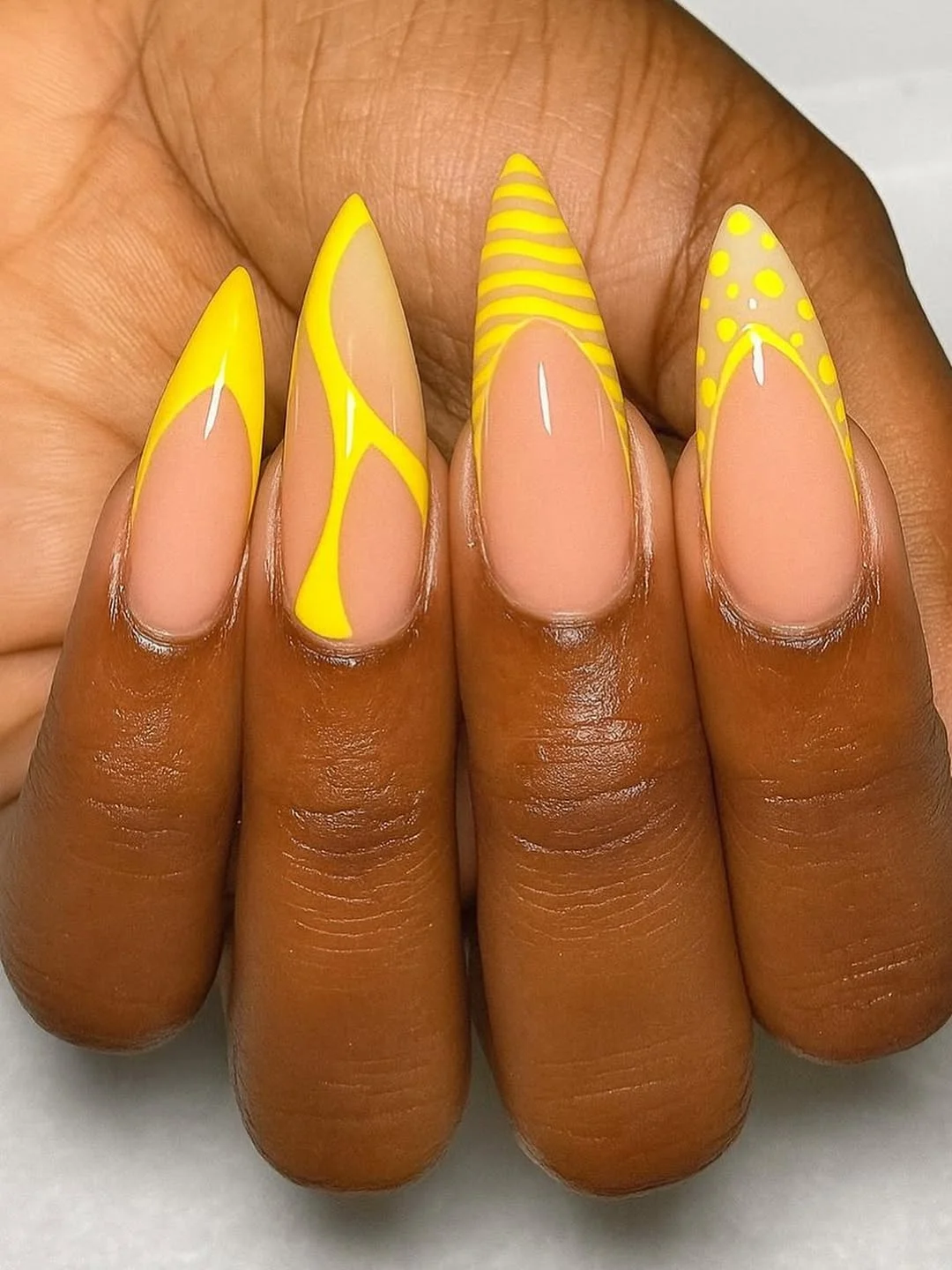 summer yellow nails 2026 Bright Neon French Tips With Graphic Summer Lines