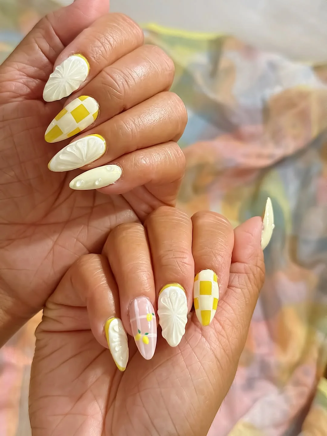 summer yellow nails 2026 Lemon Picnic Nails With 3D Citrus Details