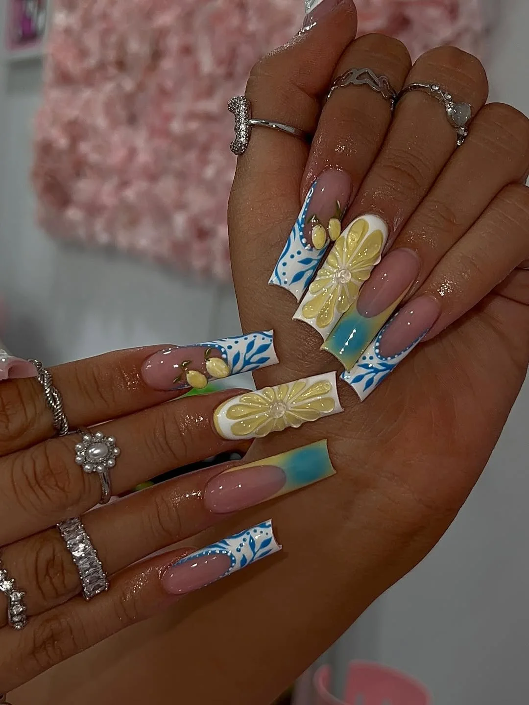 summer yellow nails 2026 Blue And Yellow Mediterranean Summer Set