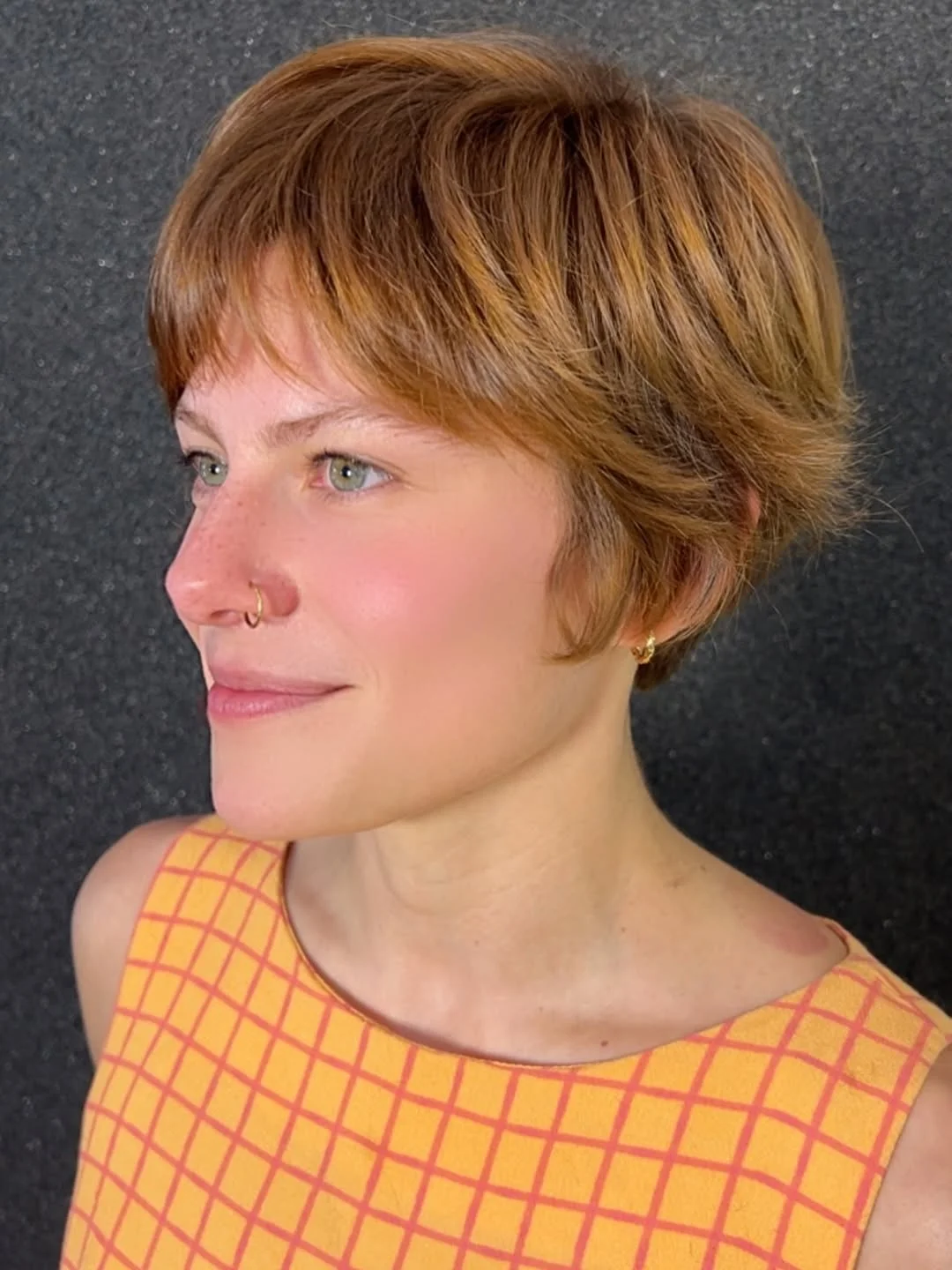 textured summer bixie haircut 2026 Warm Copper Bixie with Soft Volume