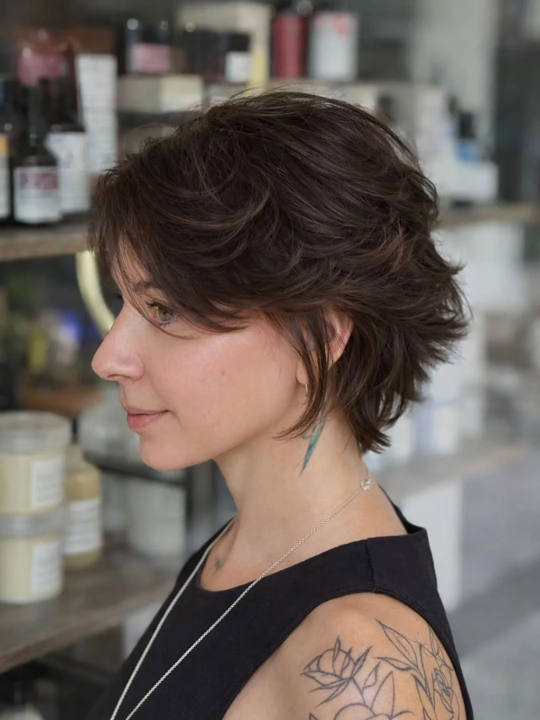 textured summer bixie haircut 2026 Textured Chocolate Bixie with Tousled Layers