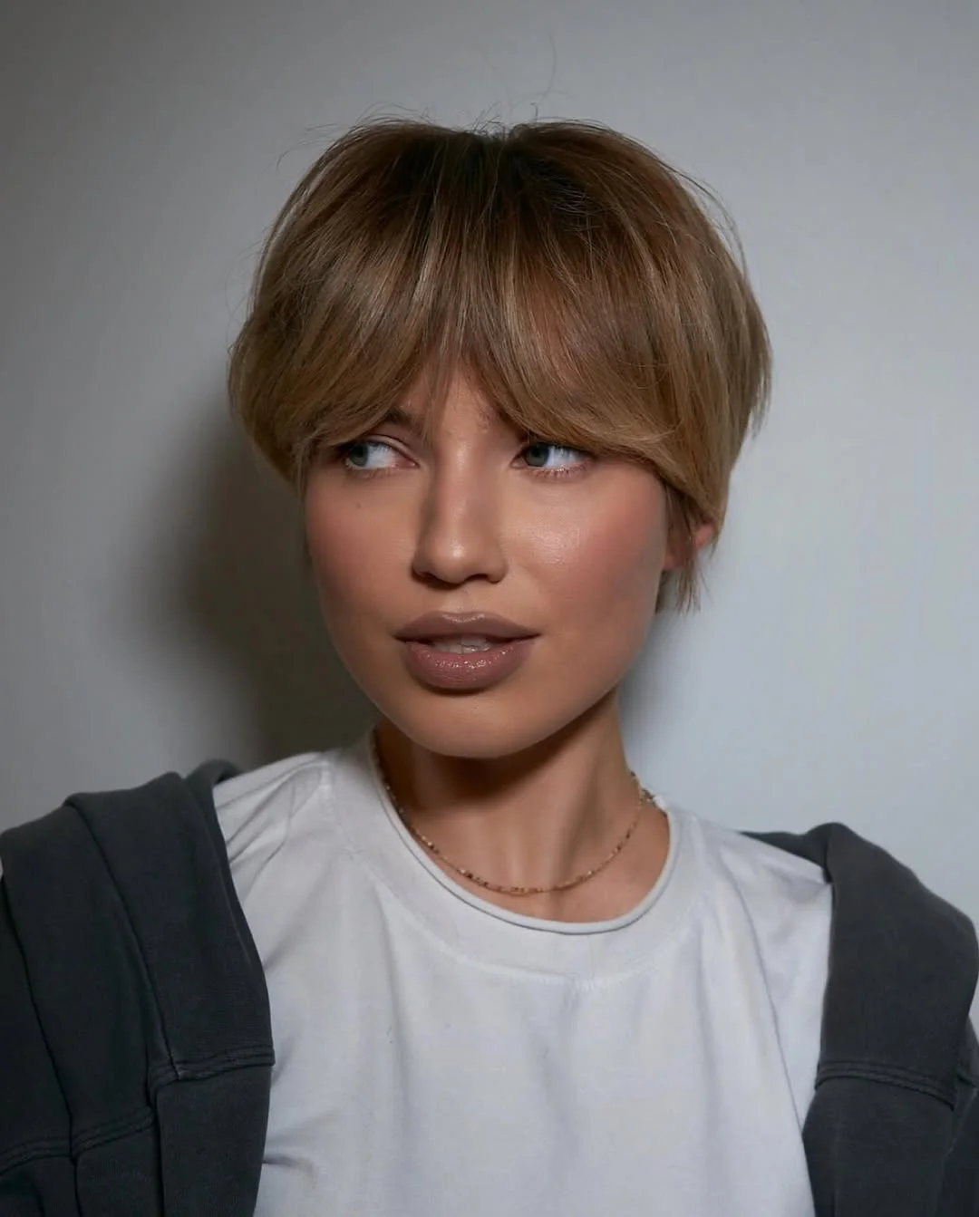 textured summer bixie haircut 2026 Soft Blonde Bixie with Airy Bangs
