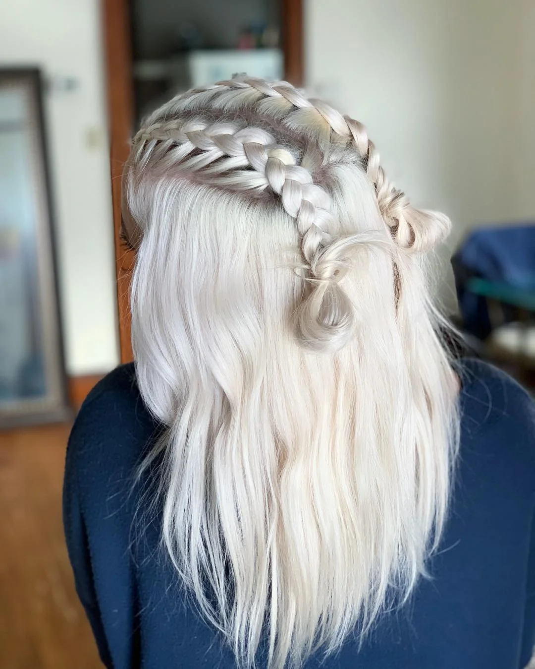 textured summer shag hairstyle 2026 Platinum Braided Shag with Edge